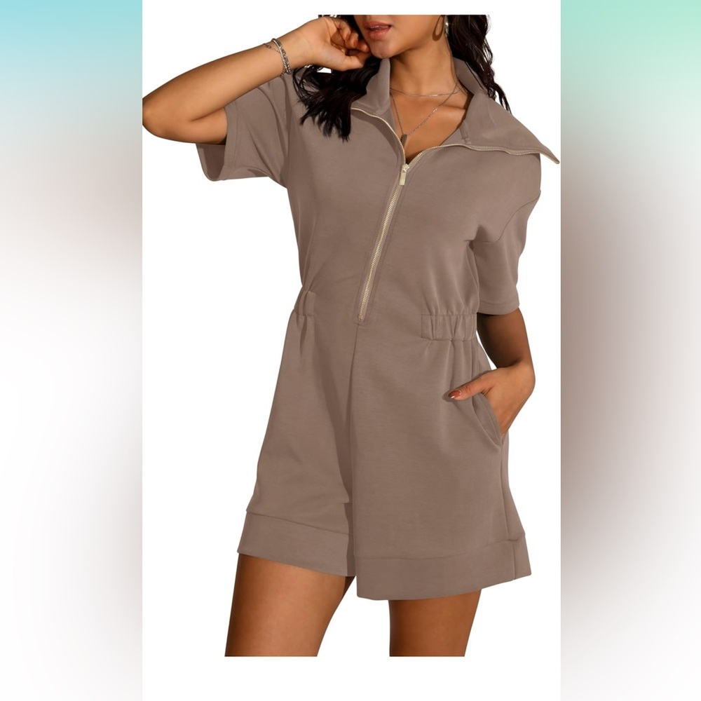 Casual Gray Zip-Up Romper